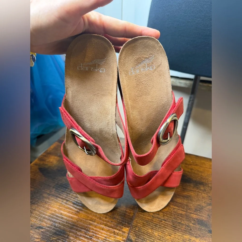 Dansko Women's Susie Milled Leather Nubuck Sandal in Red Size 42/US11.5-12